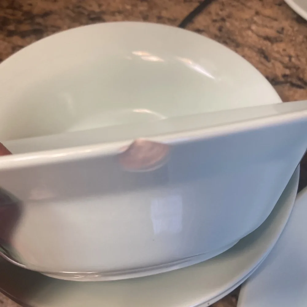 IKEA set of 3 soup bowls and 4 dining plates green